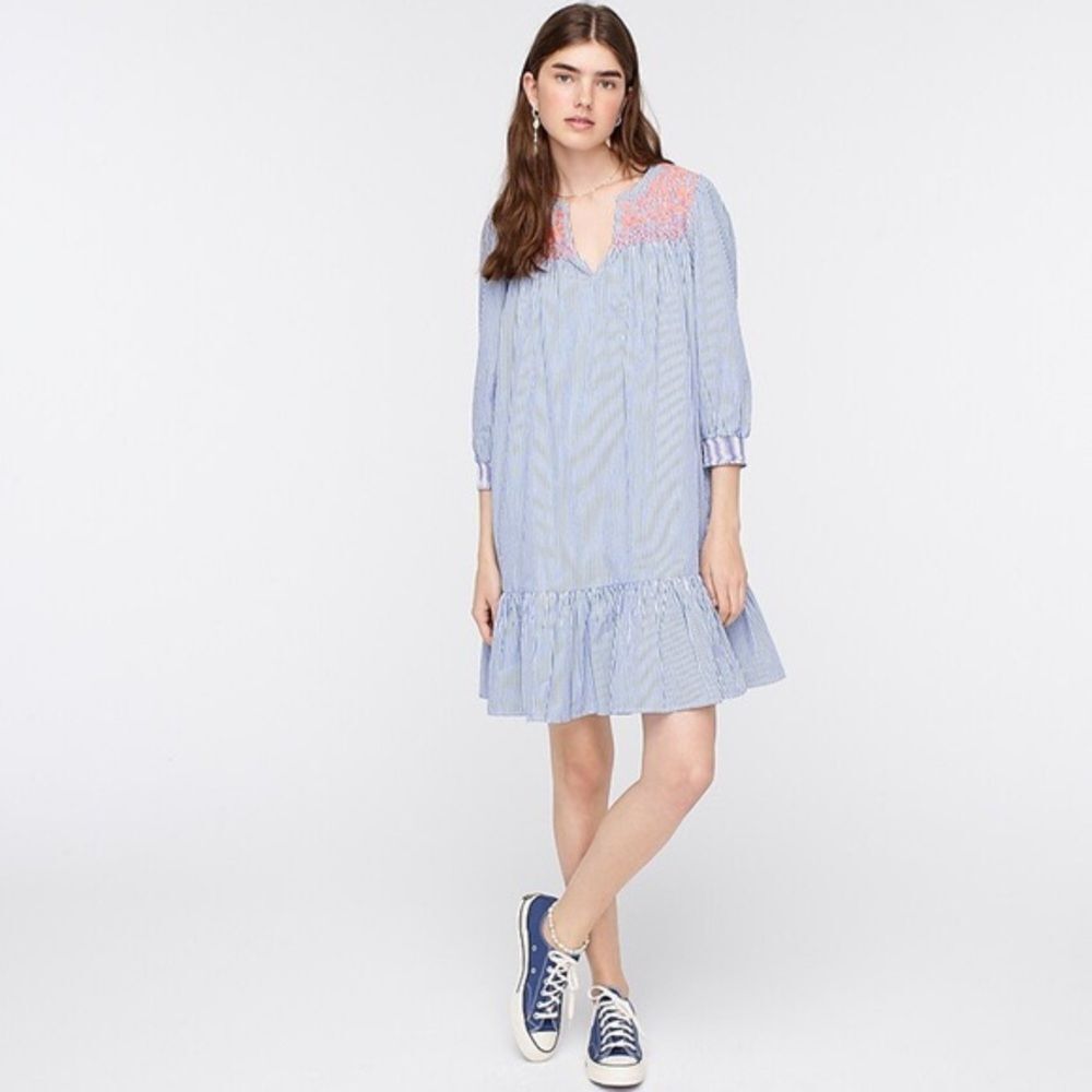 J.Crew Embroidered Smocked Popover Dress